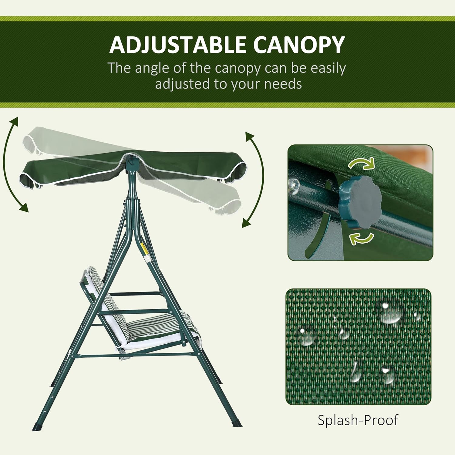 3 Seater Garden Swing Chair with Canopy Cushion Green