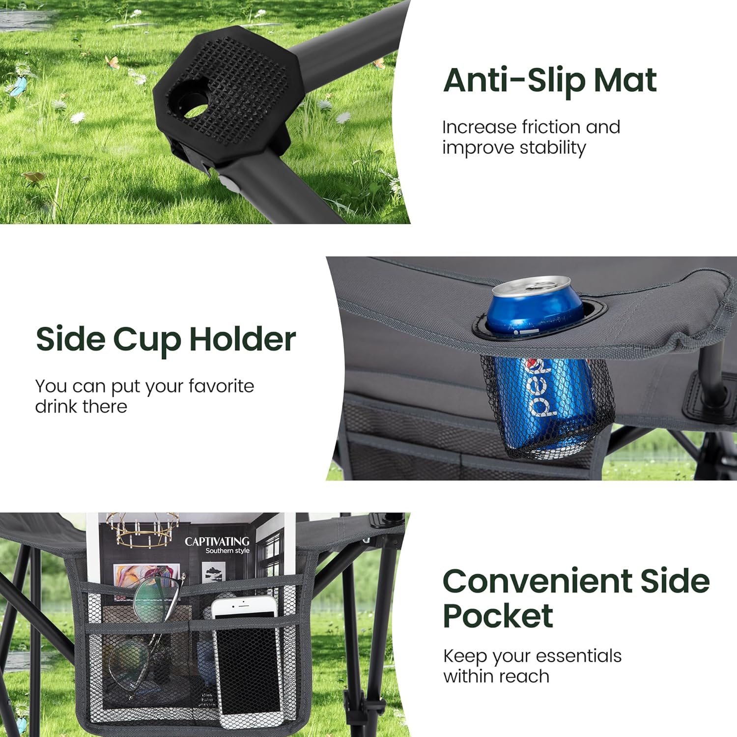 Camping Chairs 2 Pack Mesh Back 120kg Grey