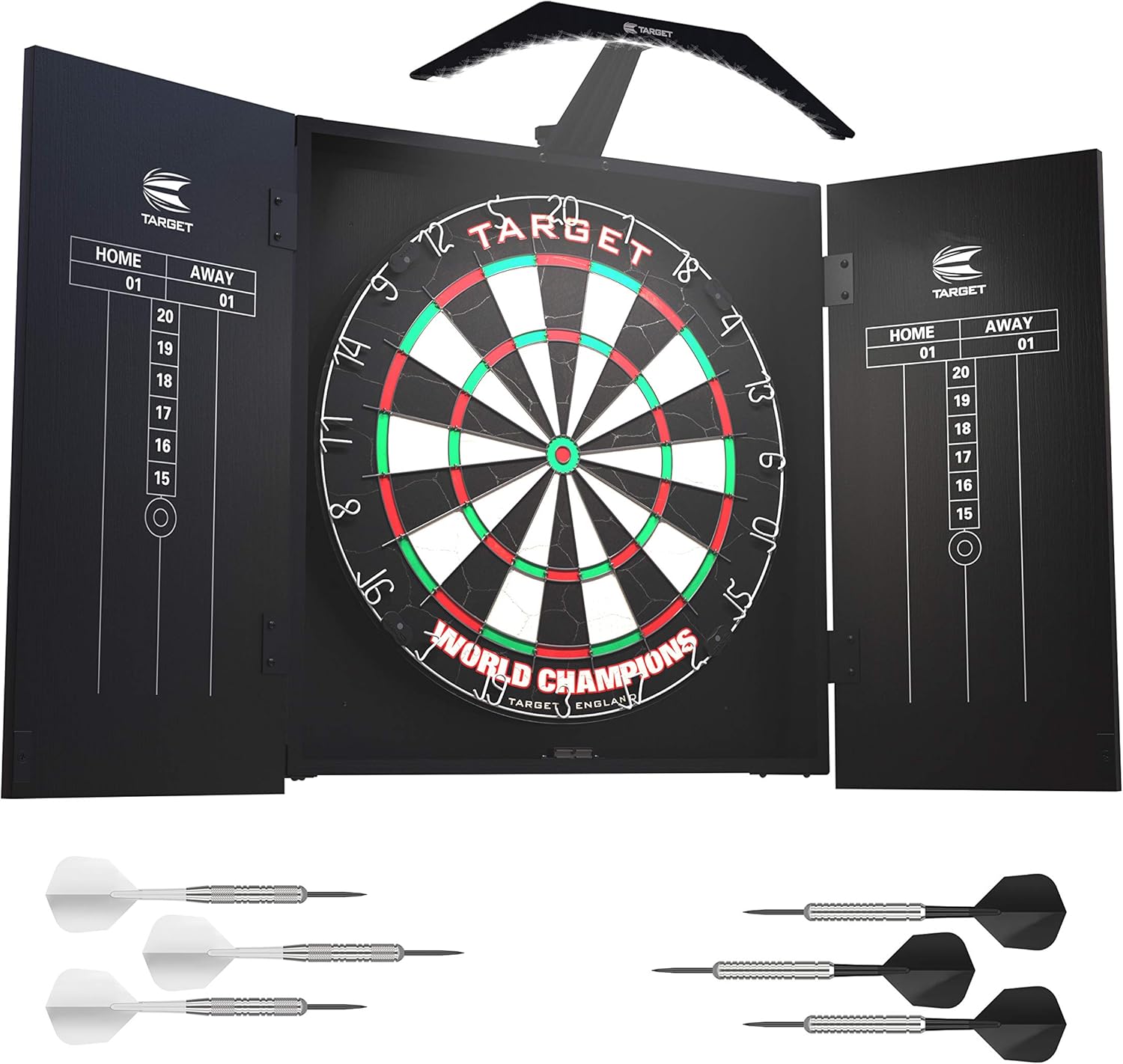Dart Board Cabinet Set LED Light Scoreboard 2 Darts Home Game