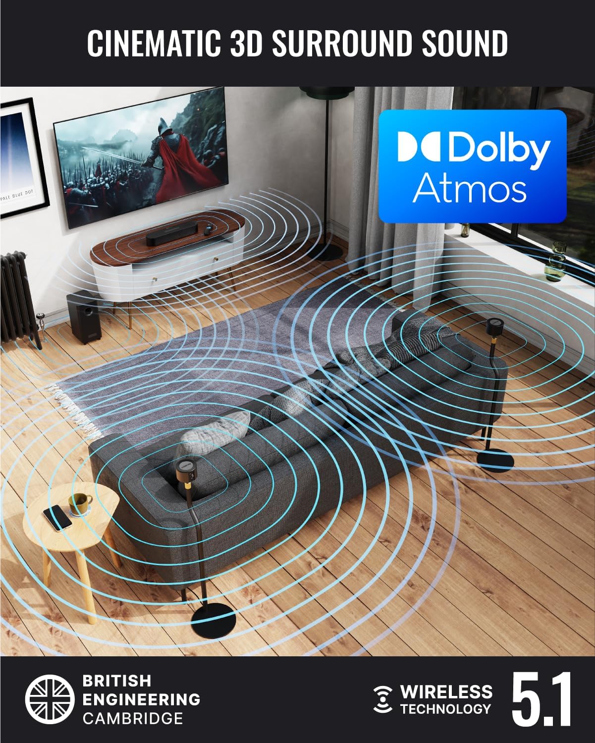 Dolby Atmos 5.1 Soundbar Wireless Subwoofer Surround System
