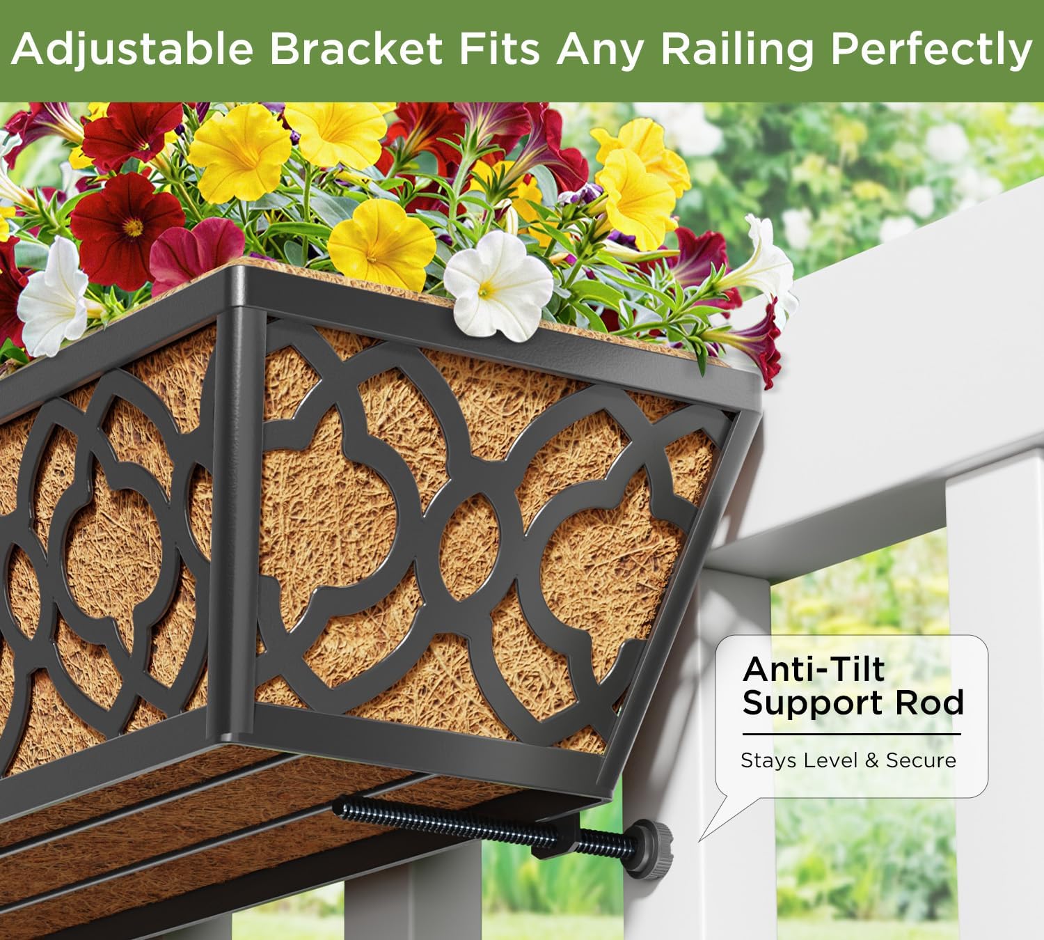 30in Railing Planter Box Set 2 Large Metal Trough Coco Liner