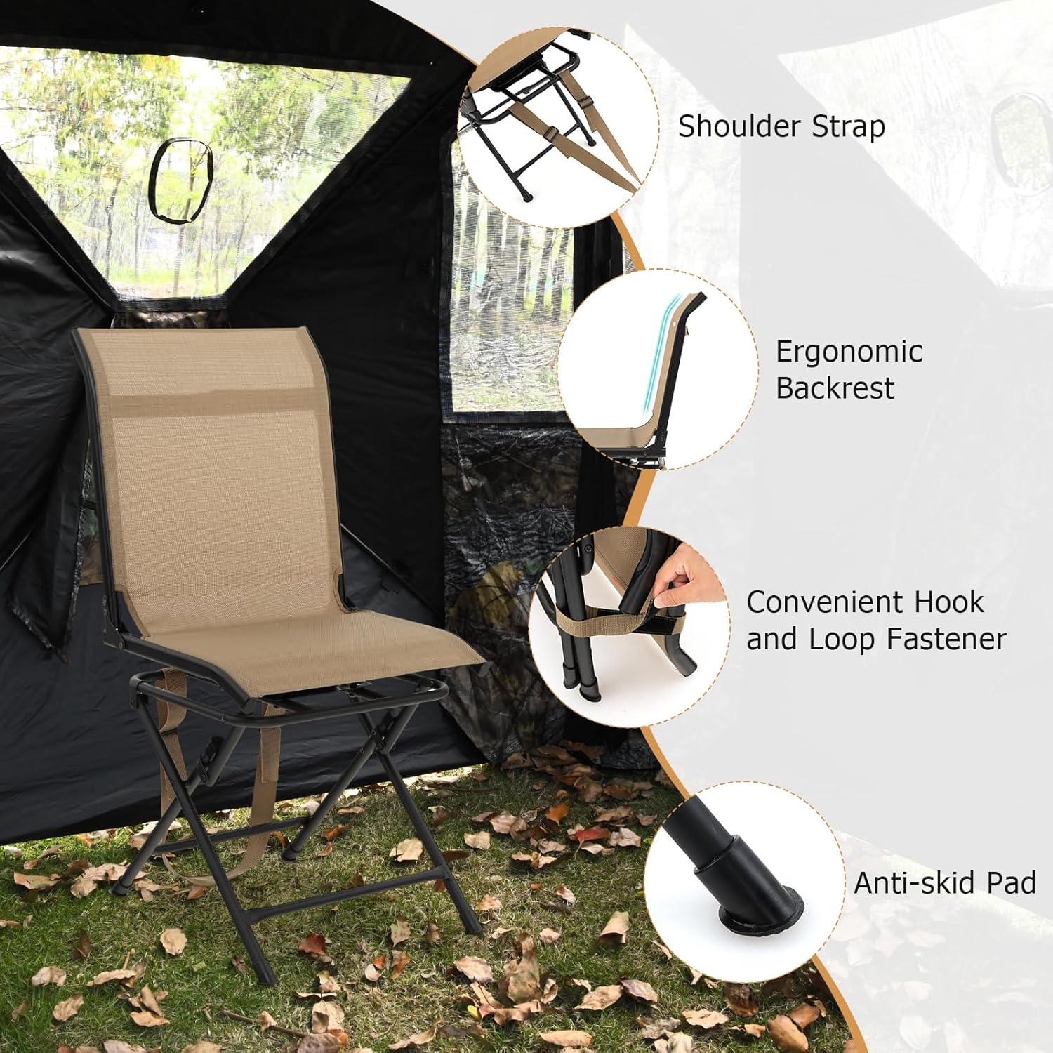 360 Swivel Folding Hunting Chair Mesh Back Brown