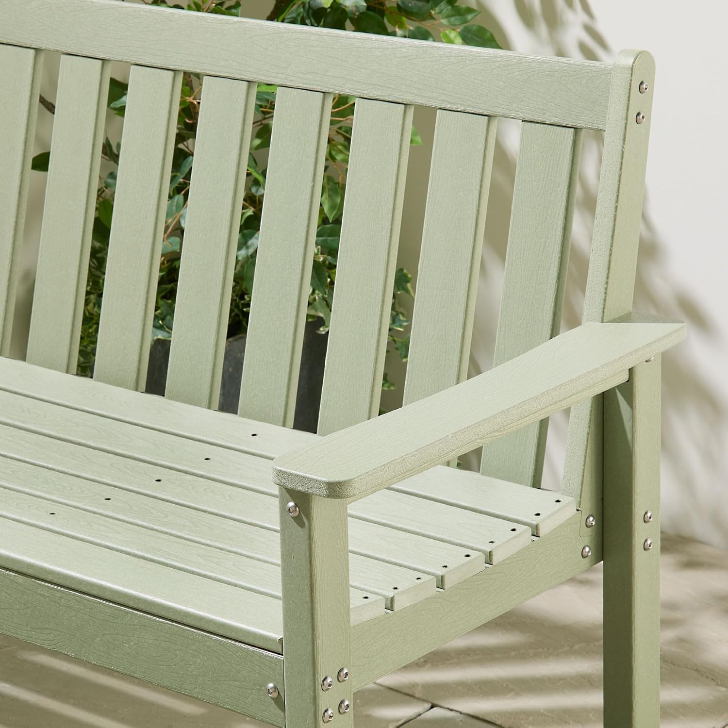 Sage Green Garden Bench 2 Seater HDPE Outdoor Patio Seat Slatted
