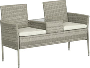 2 Seater Rattan Garden Bench with Glass Table Patio Love Seat Grey