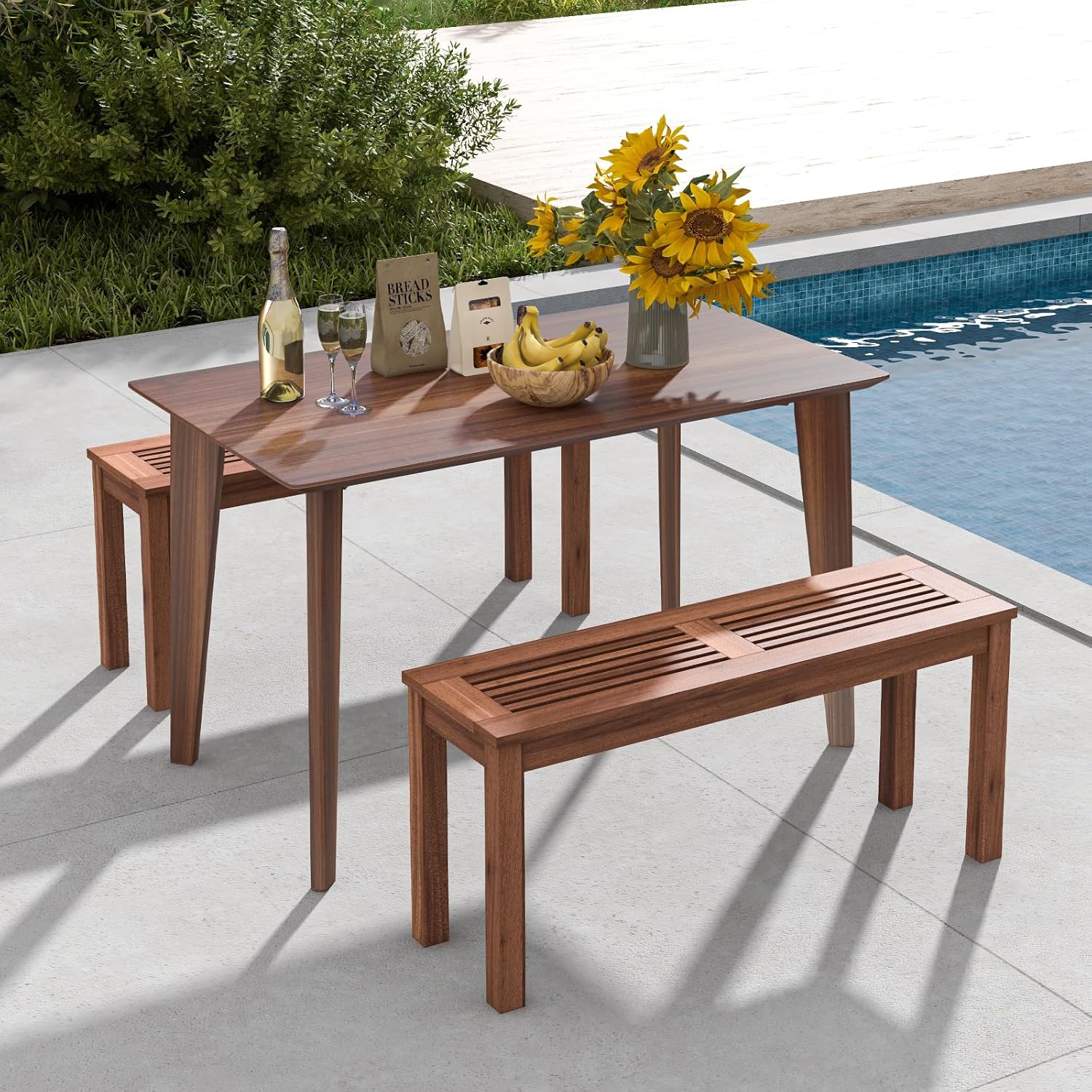 2 Seater Wooden Garden Bench Rustic Slatted Patio Seat