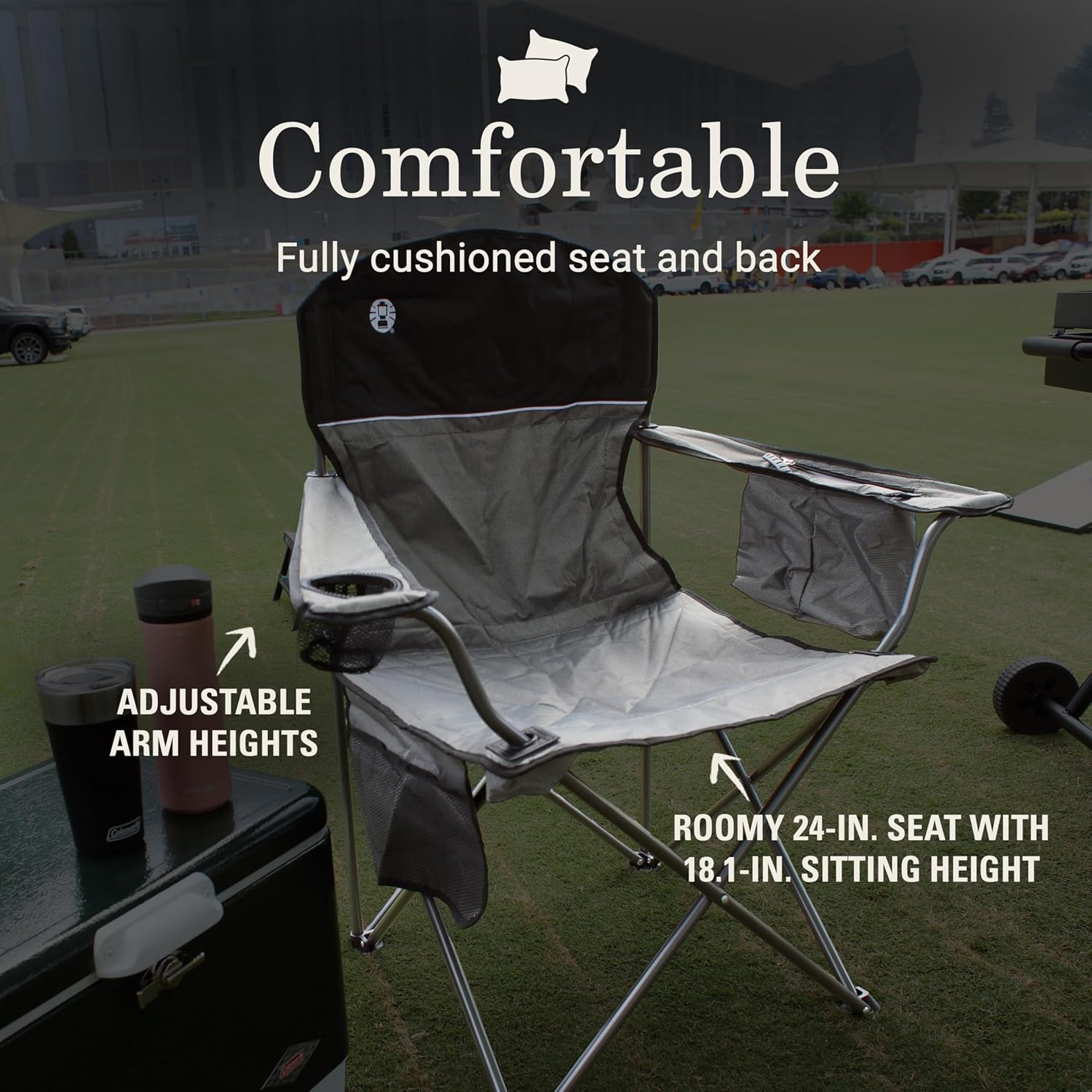 Portable Camping Chair with Cooler Cup Holder Grey
