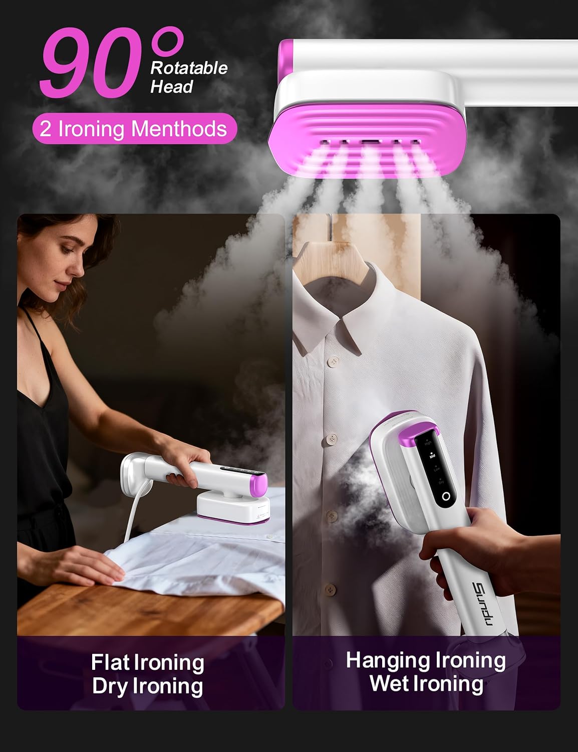 2-in-1 Clothes Steamer 1200W Fast Heat LED Display Travel Iron