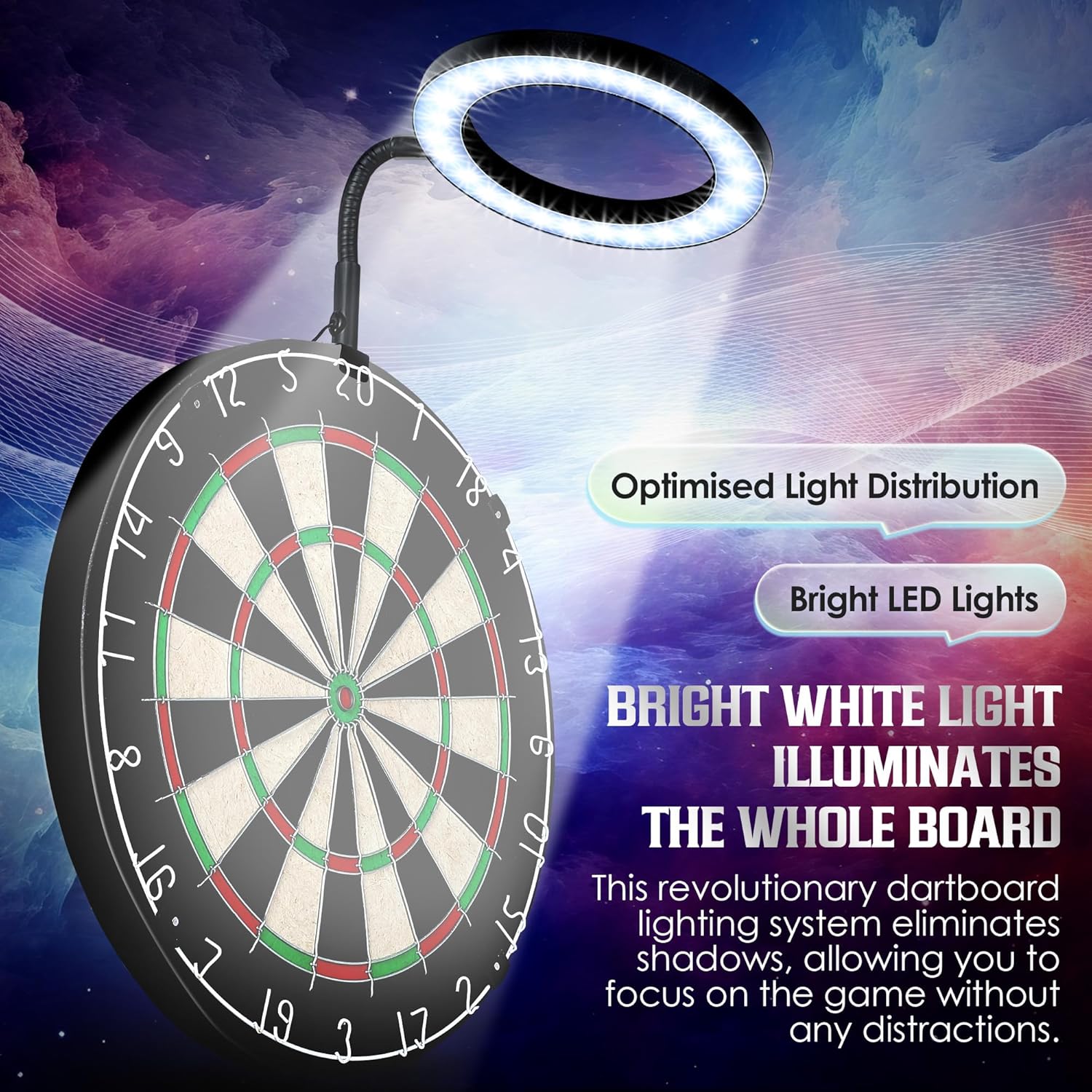 LED Dartboard Light Ring 72 LEDs Shadowless Adjustable Arm Easy Fit
