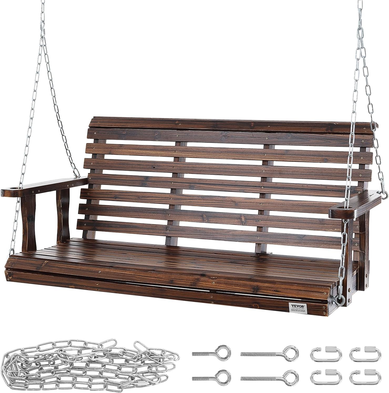Carbonized Brown Wooden Porch Swing Bench 4.5ft