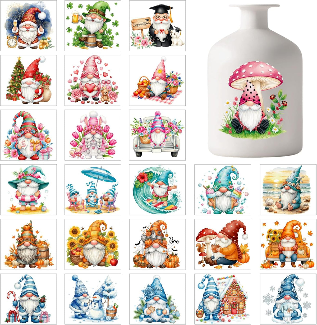25PCS Gnome Decal Stickers Vase Jar Window Glass Decor