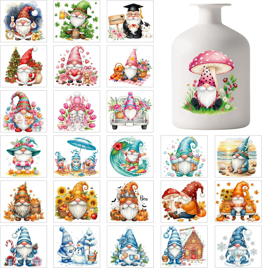 25PCS Gnome Decal Stickers Vase Jar Window Glass Decor