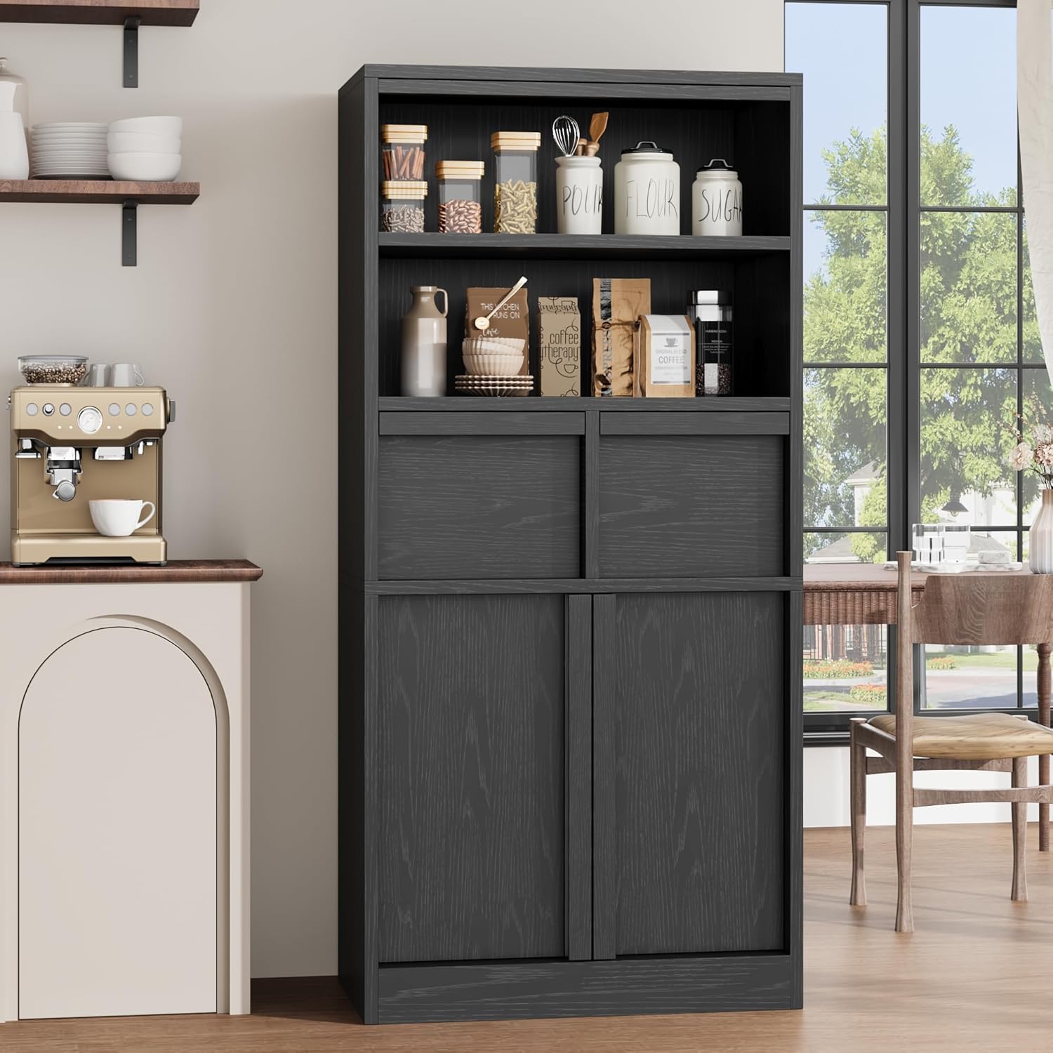Tall Bathroom Storage Cabinet Black 2 Drawers Door Unit