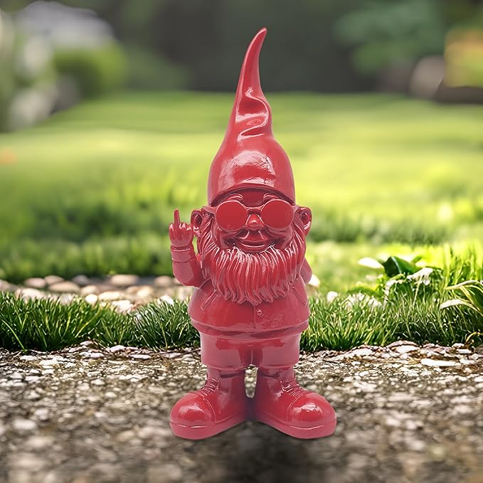 Swearing Gnome Statue Red 20cm Funny Home Decor Figurine