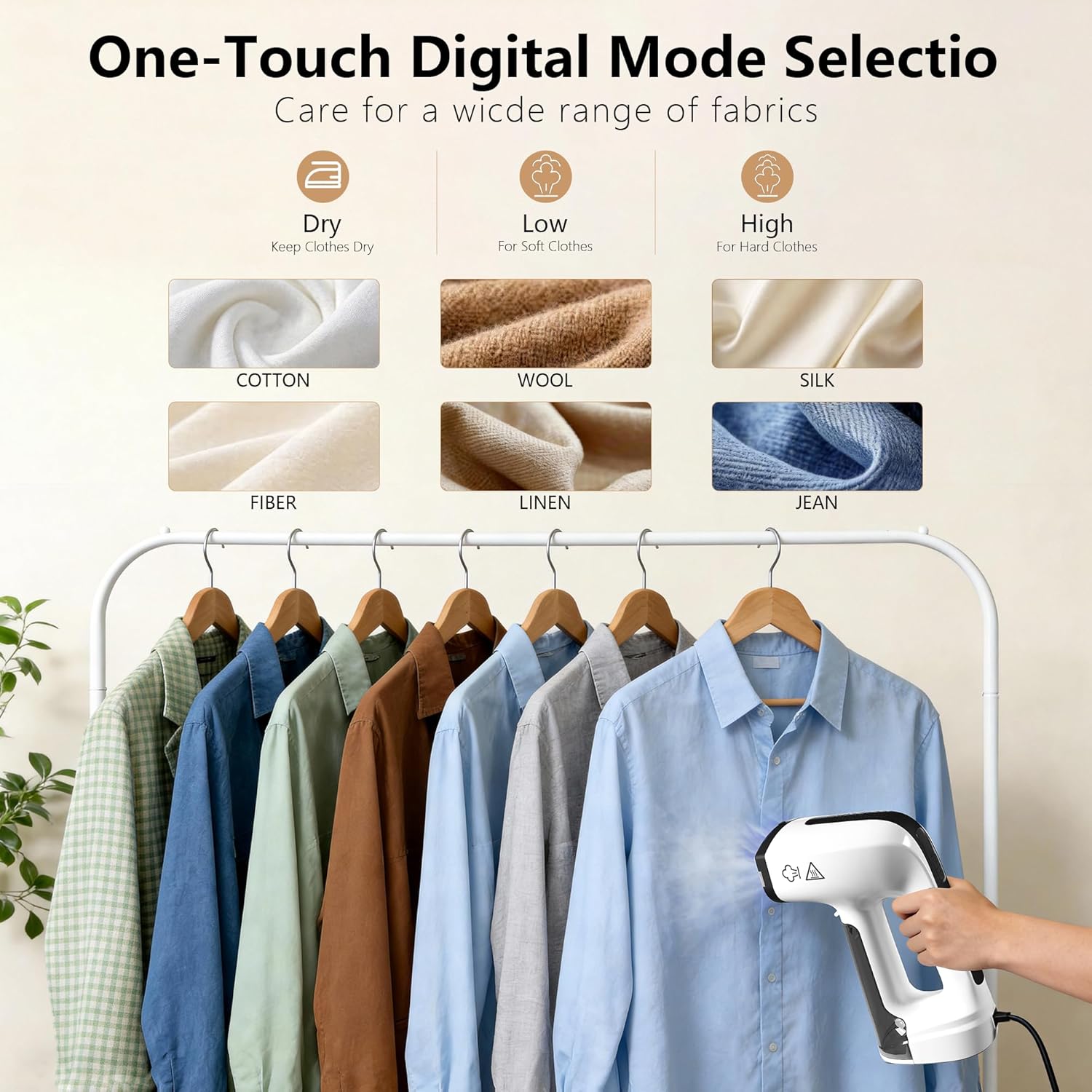 Vacuum Clothes Steamer 2500Pa Suction Handheld Steam Iron LED