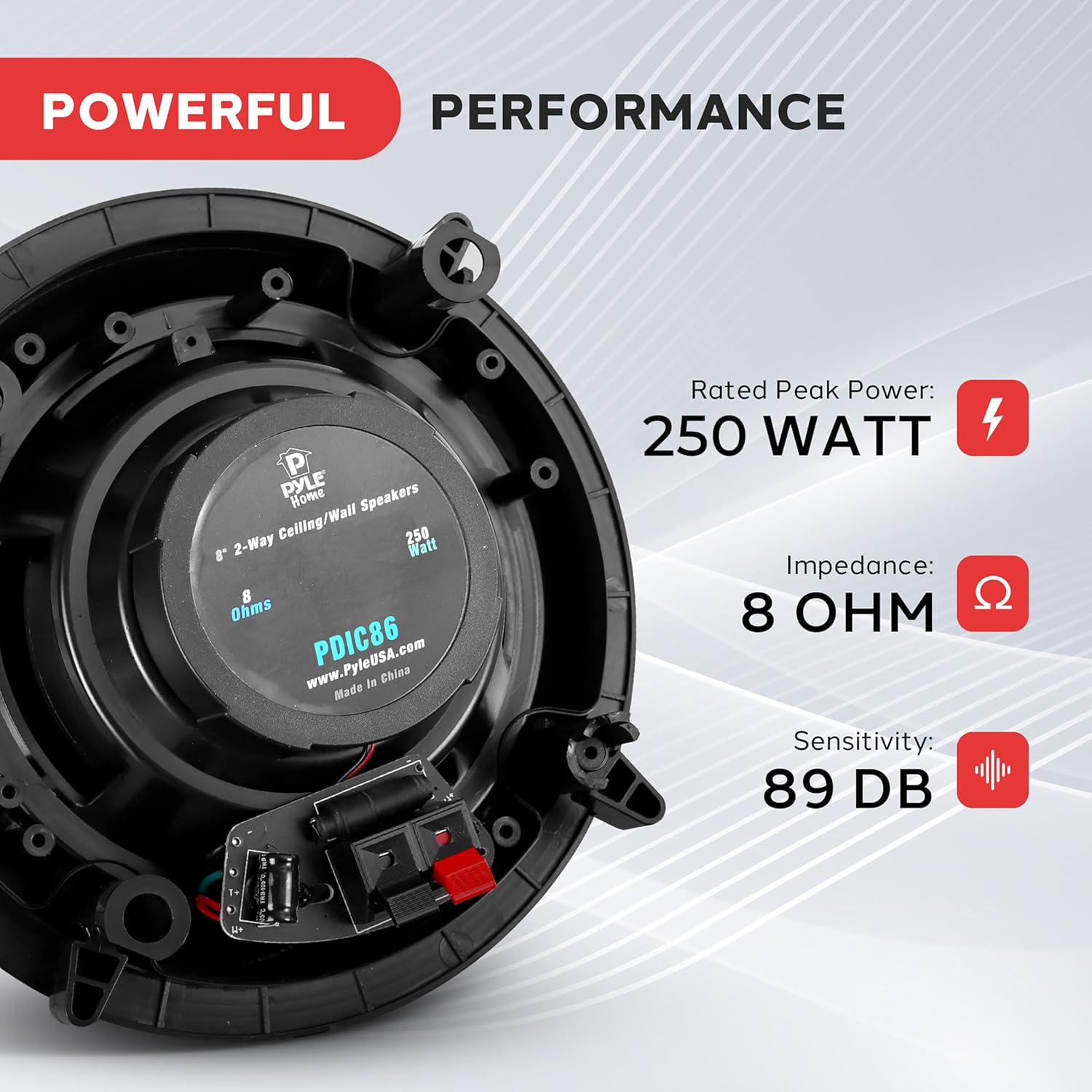 In Ceiling Wall Speakers 8 Inch 250W Flush Mount Stereo Pair