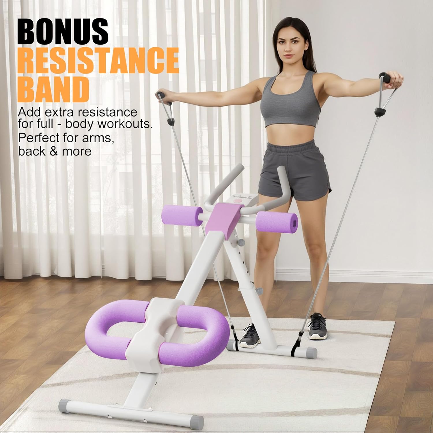 Adjustable Ab Trainer Machine Foldable Core Workout Equipment w/ LCD