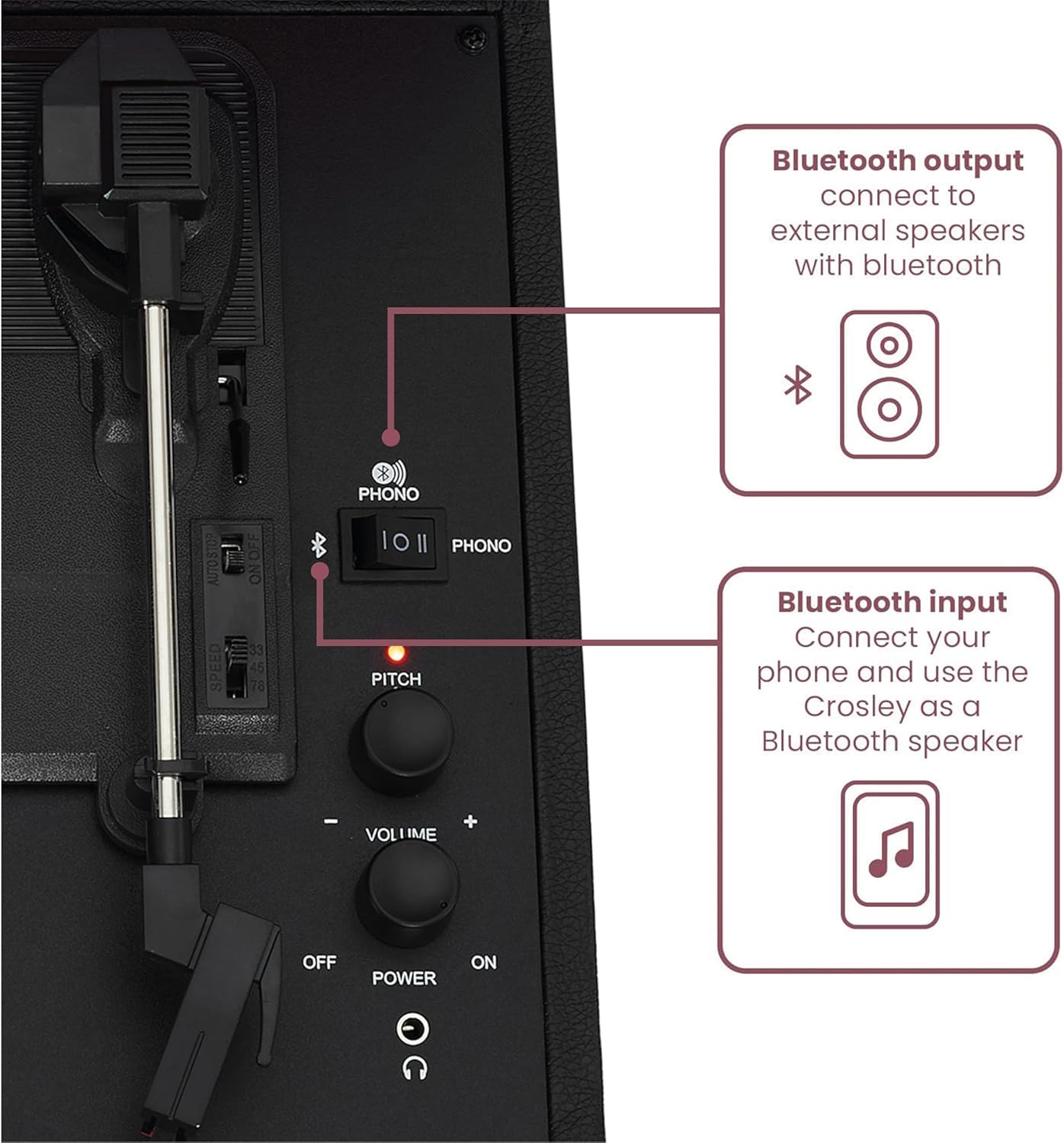 Portable Bluetooth Suitcase Record Player Black