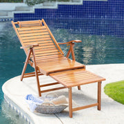 Foldable Bamboo Sun Lounger Recliner Chair 5 Position
