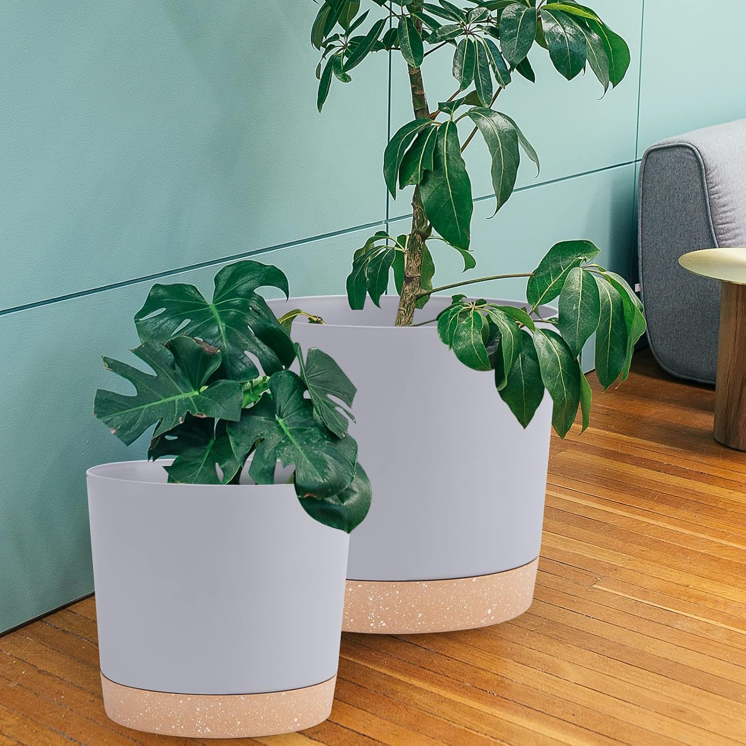 Set of 2 30.5cm Plant Pots Light Grey Planters with Saucer