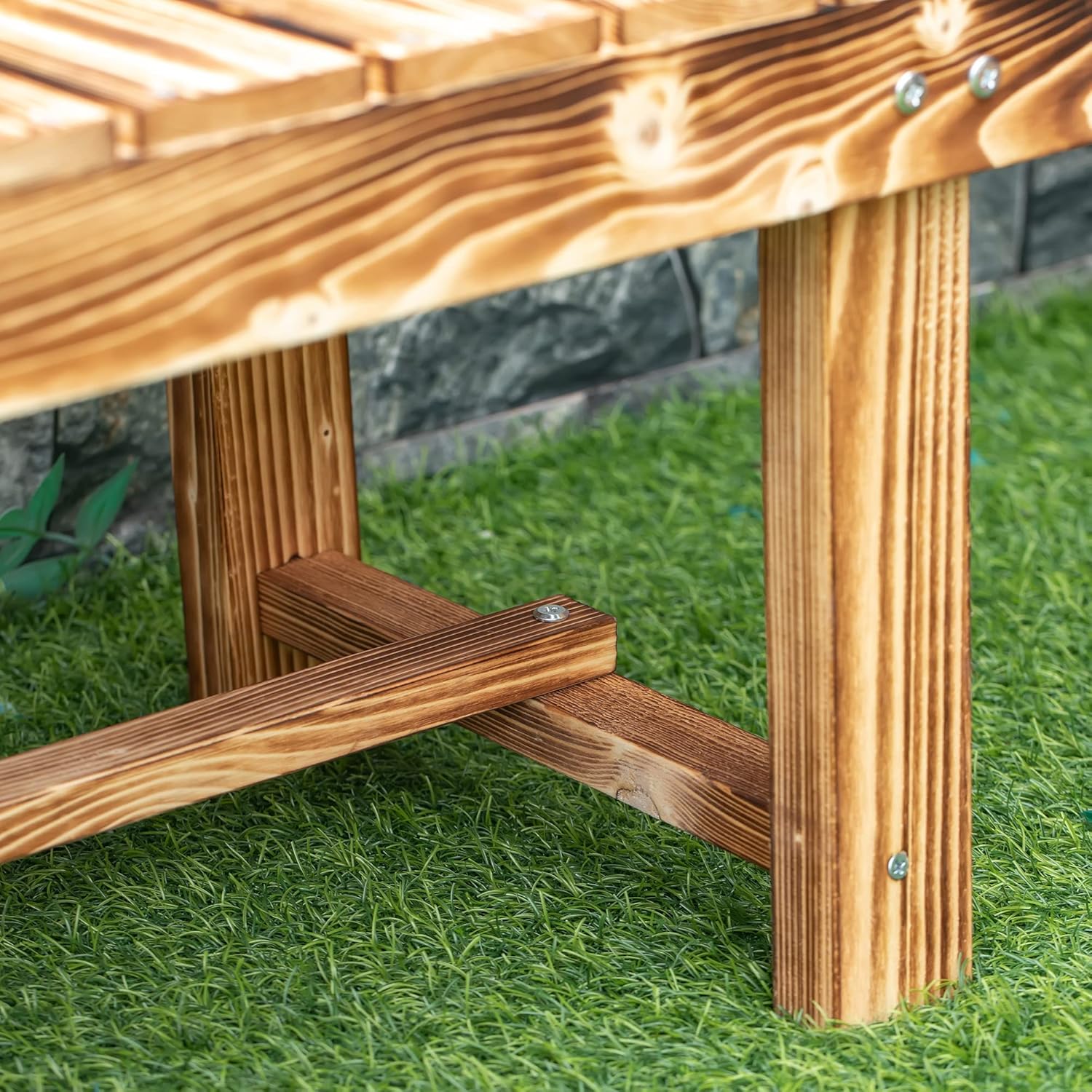 Backless Wooden Garden Bench 2 Seater Fir Wood Patio Seat
