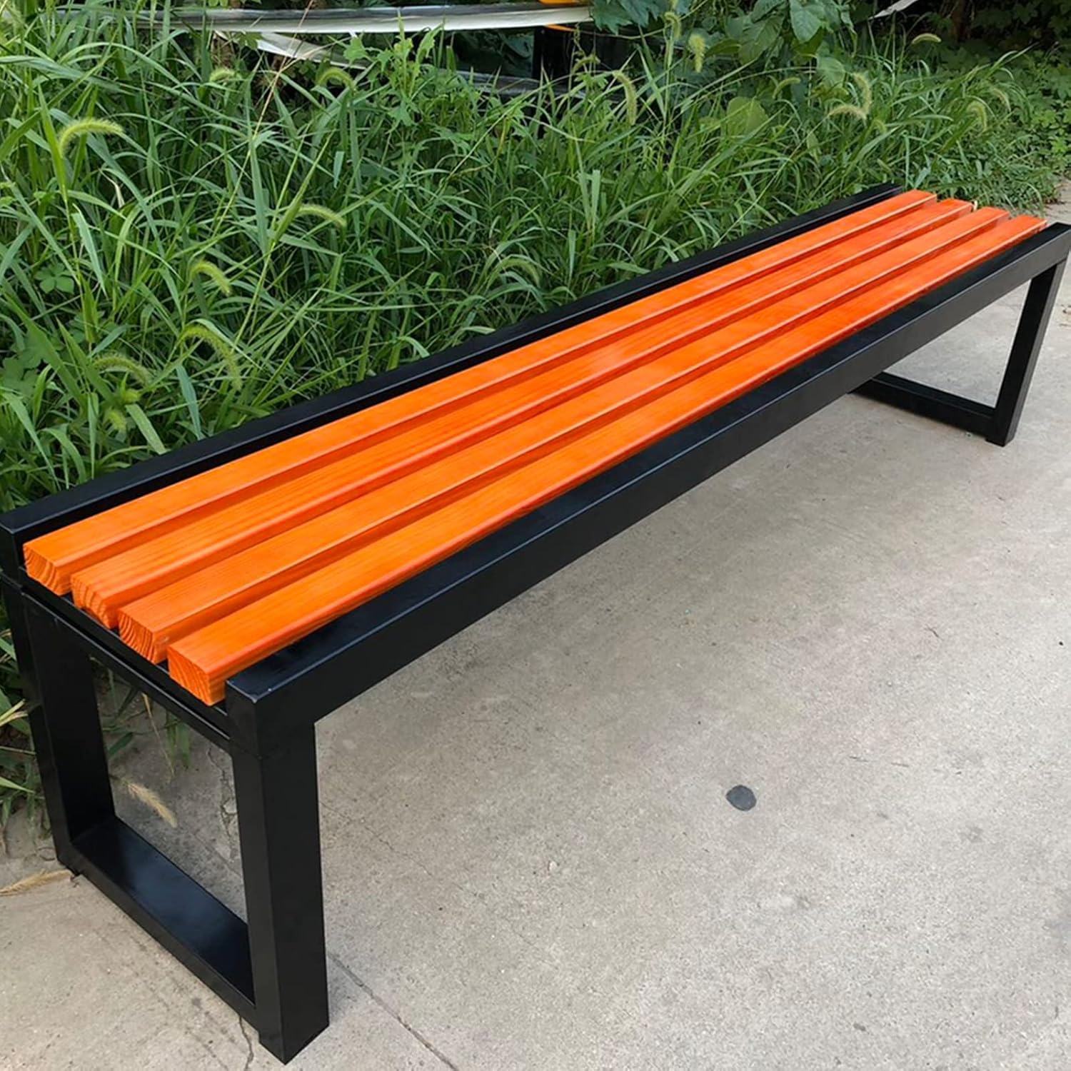 Steel Wood Garden Bench 100cm Backless Outdoor Patio Seat