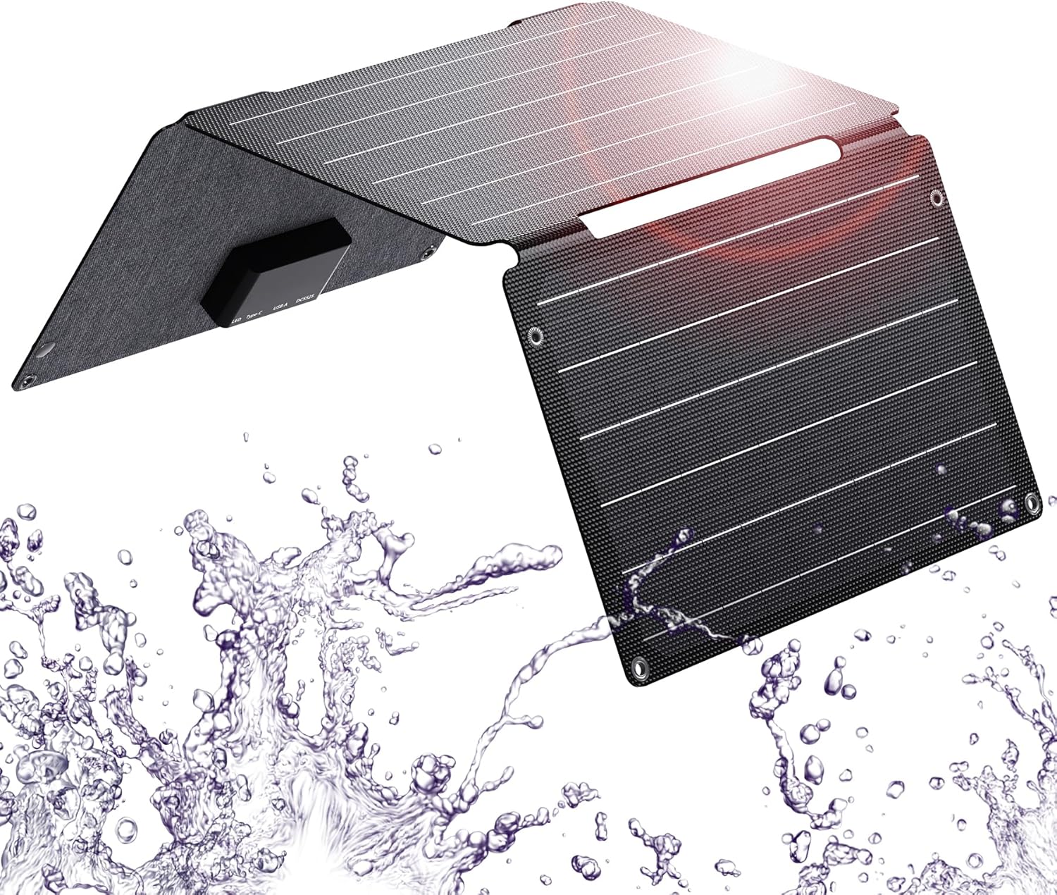 30W Foldable Solar Panel Charger USB C QC3 DC IP68 Portable