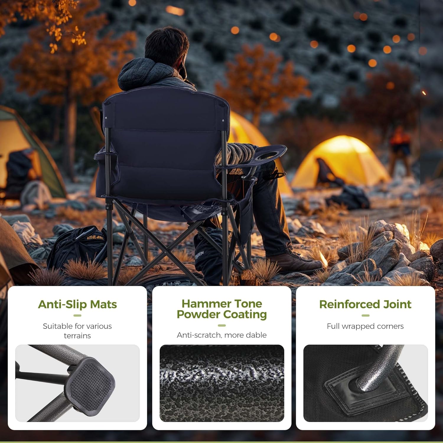 Camping Chairs 2 Pack 200kg Cooler Bag Blue