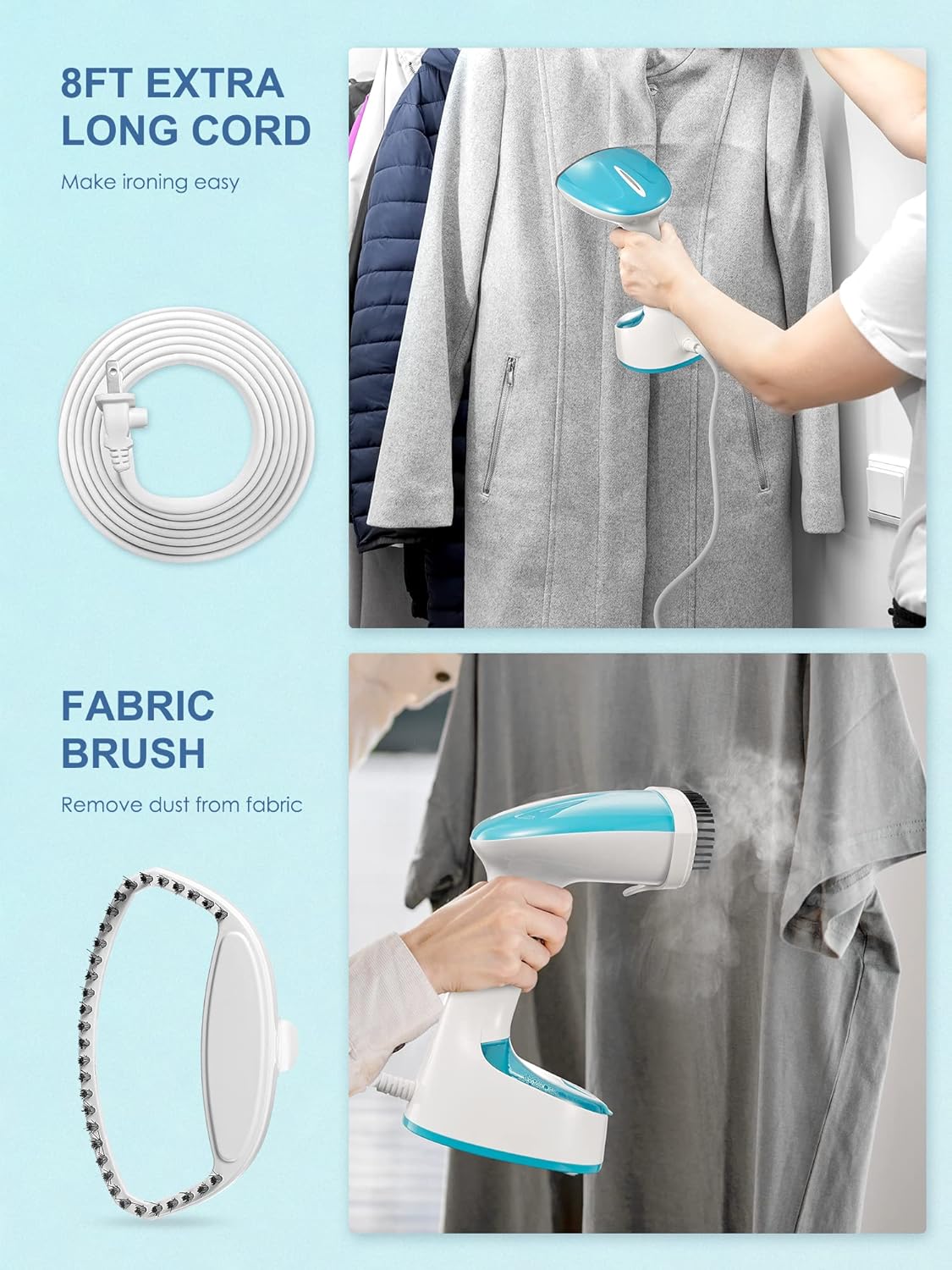 Foldable Handheld Garment Steamer 1200W Fast Heat 25s Aqua