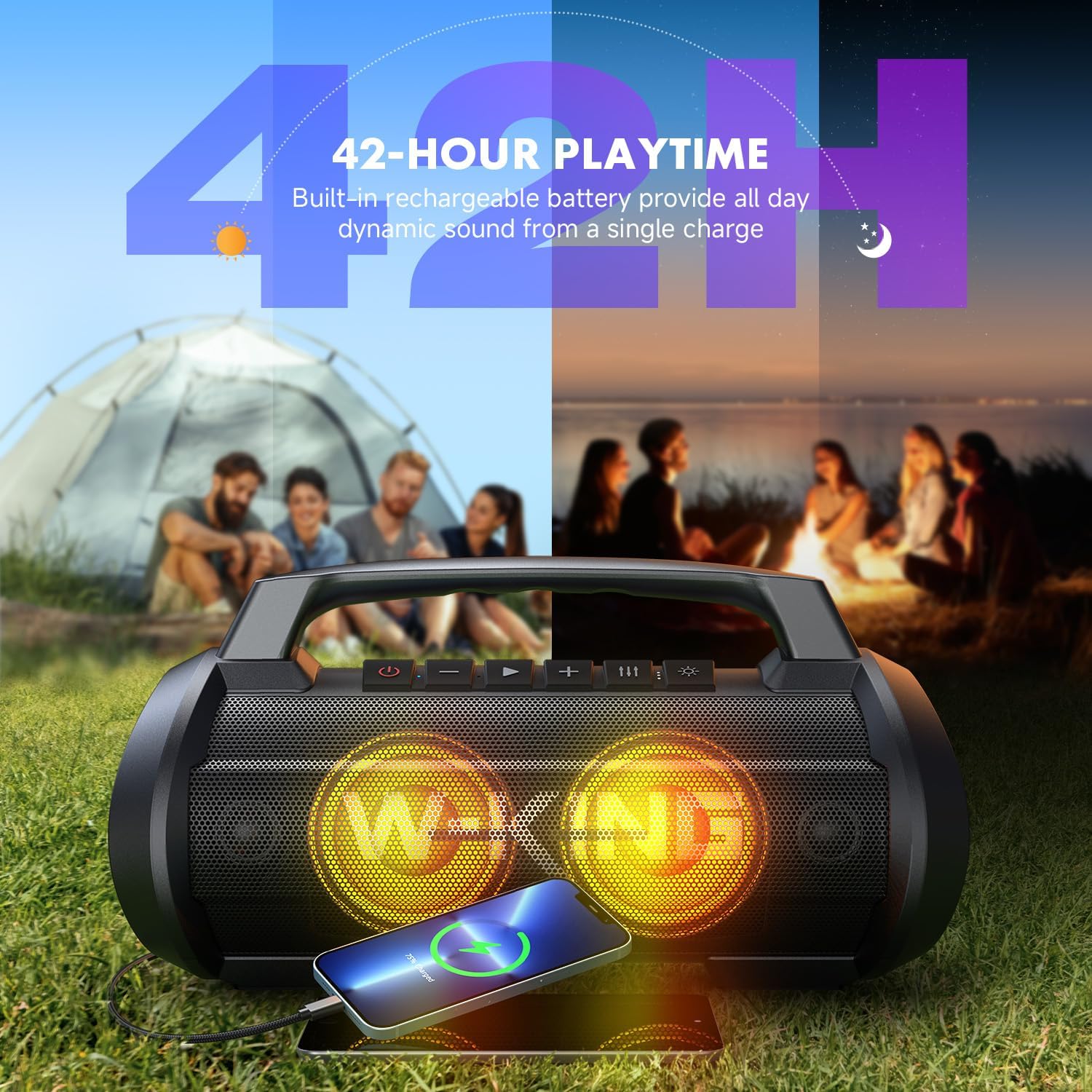 120W Bluetooth Speaker Deep Bass Waterproof 42H Play LED