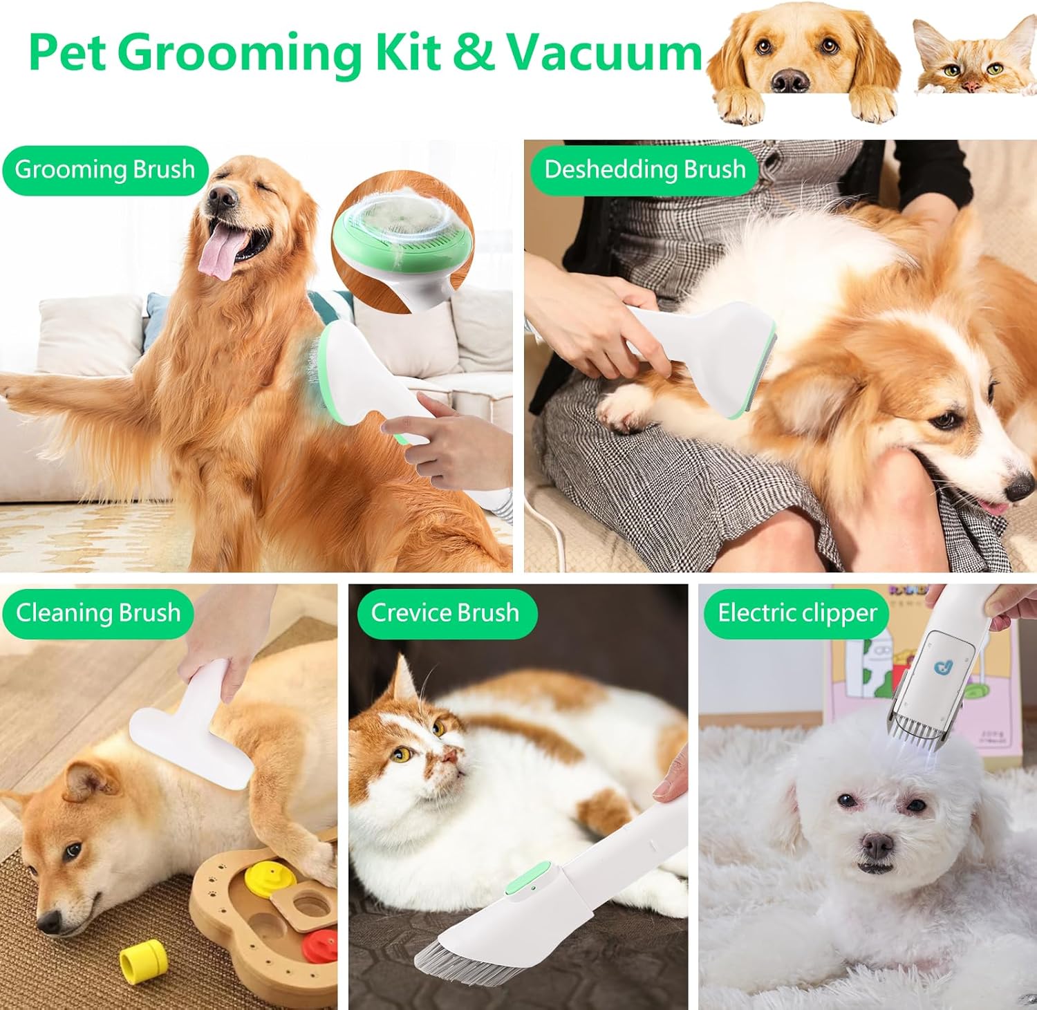 Pet Hair Vacuum Groomer 135W Dog Cat Clippers 2L Low Noise