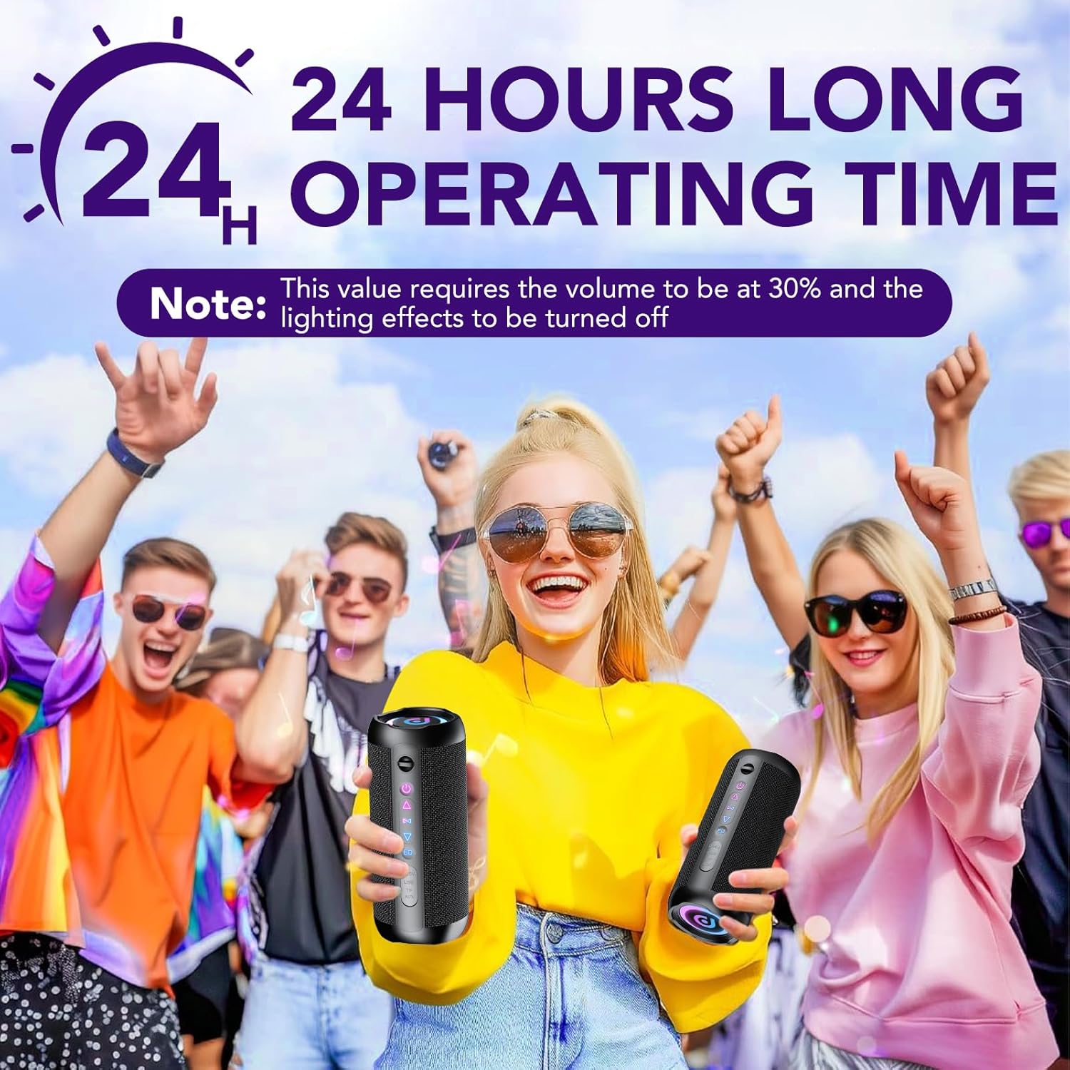 Portable Bluetooth Speaker 30W Stereo Waterproof RGB Lights