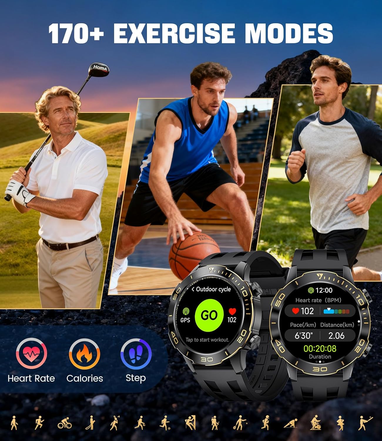 Mens AMOLED Smart Watch Bluetooth Call 170 Sport Modes