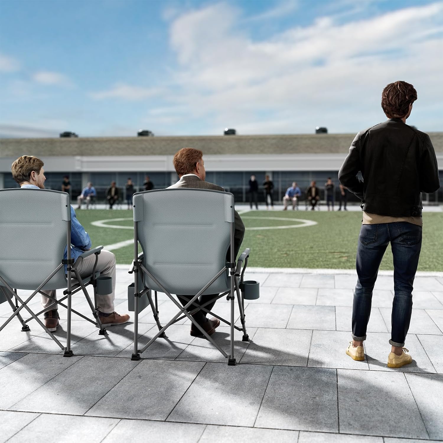 Oversized Outdoor Camping Chair with Cooler Pocket Grey