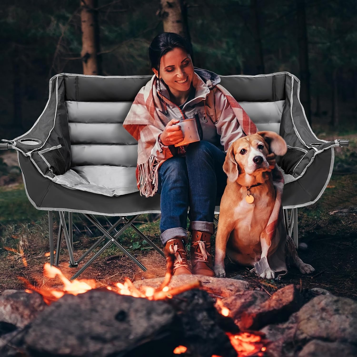 Double Camping Chair for 2 Adults Heavy Duty Folding Seat