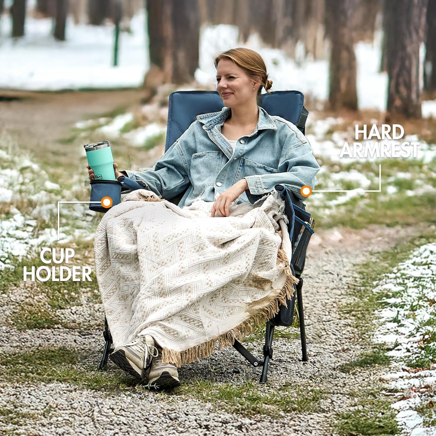 Heated Camping Chair 180kg High Back Folding Chair Blue