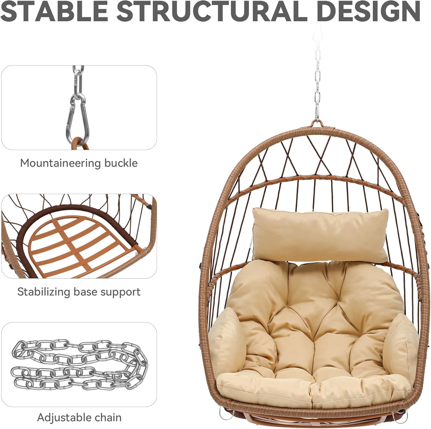 Rattan Hanging Egg Chair with Cushion Brown 72cm