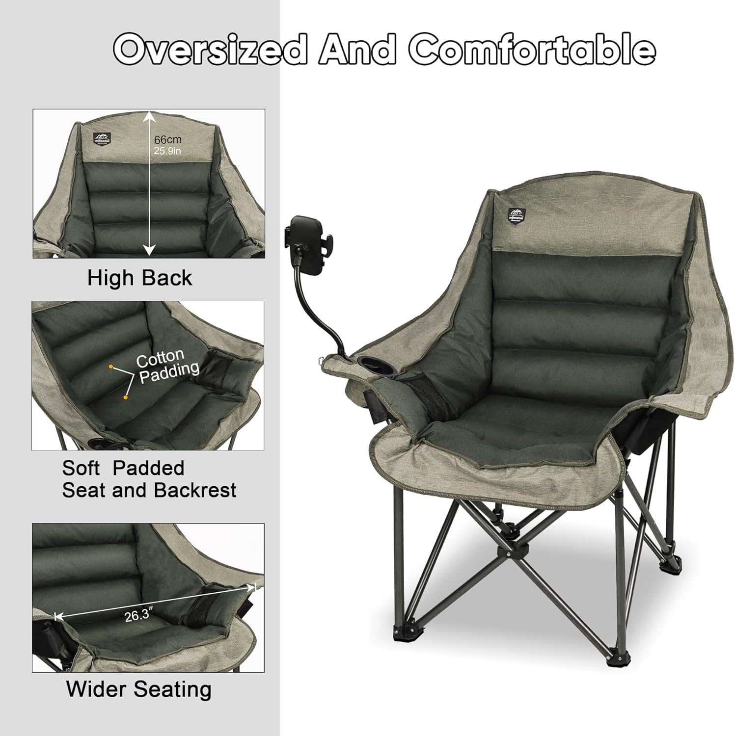 Oversized XL Camping Chair Foldable 400lbs Brown