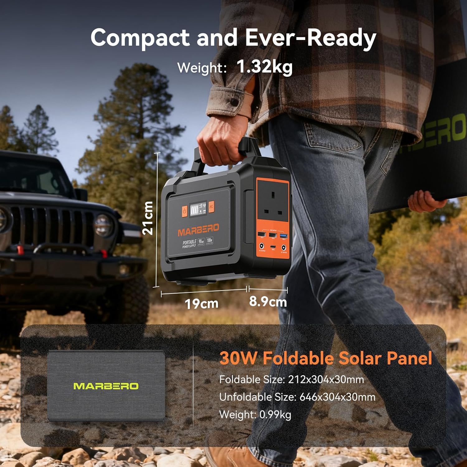 98Wh Portable Power Station With 30W Solar Panel 150W