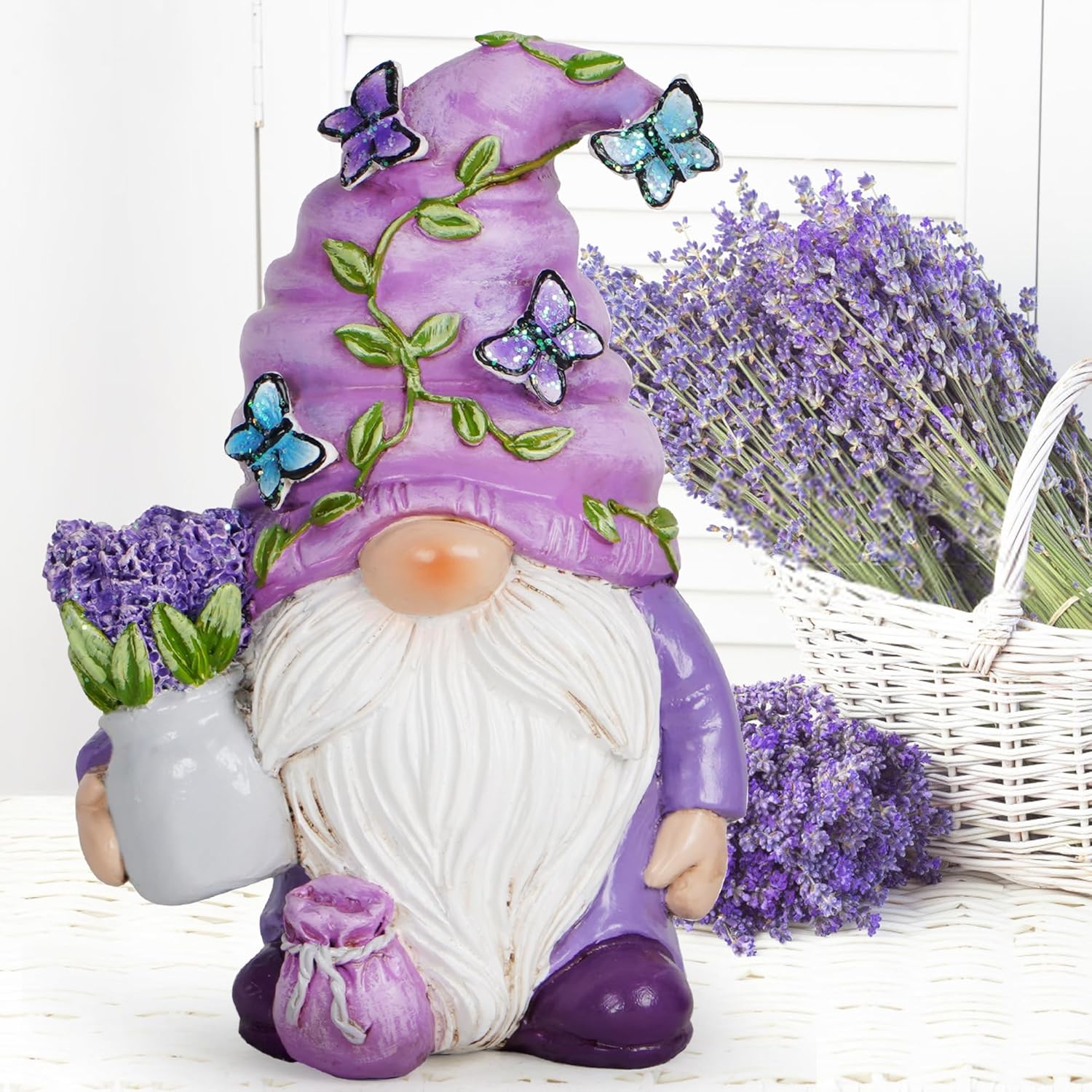 Lavender Gonk Gnome Figurine Resin Spring Easter Table Decor