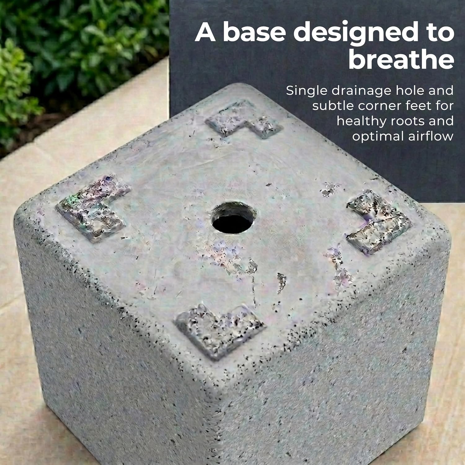 30cm Square Garden Planter Stone Effect Grey Plant Pot Drainage