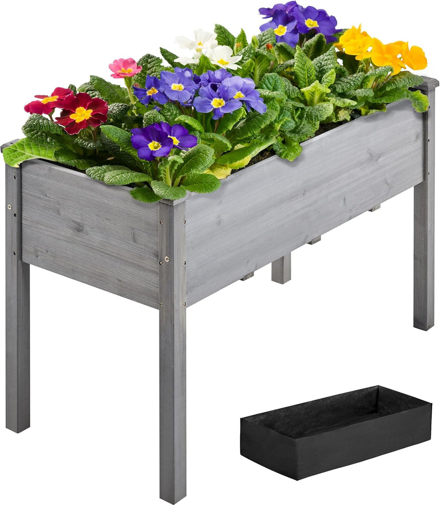 Raised Wooden Garden Bed Grey Elevated Planter Box 120cm
