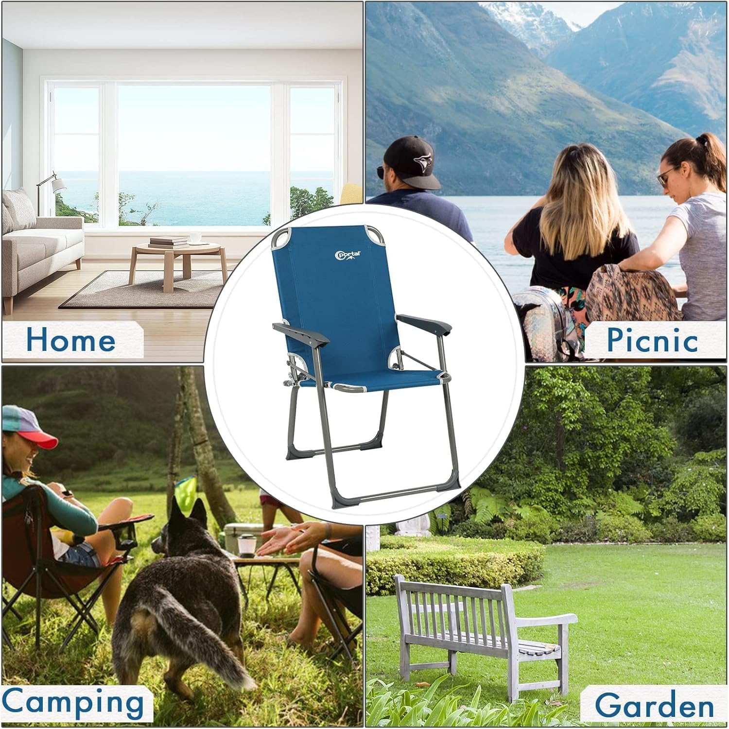 Set of 2 Lightweight Folding Camping Chairs Blue