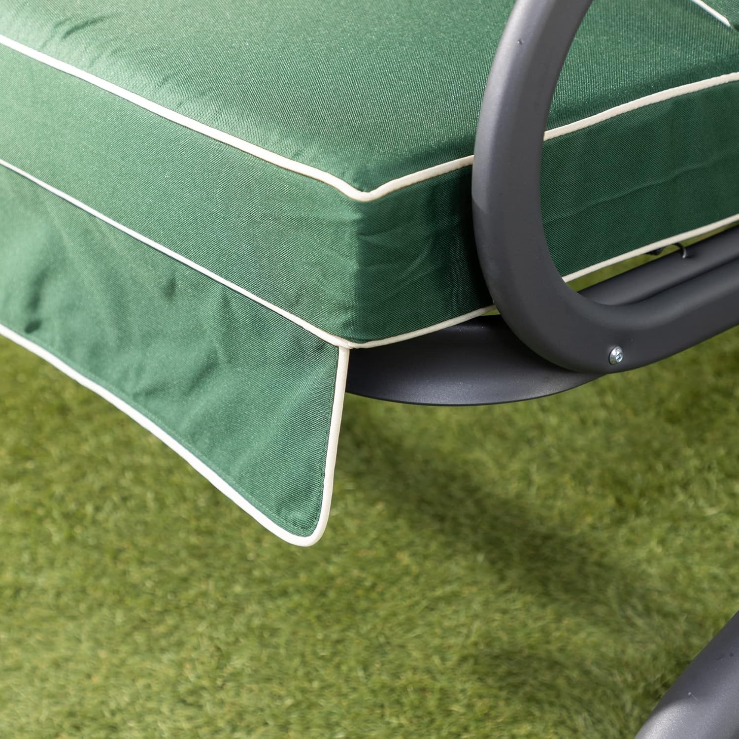 3 Seater Garden Swing Seat Green Canopy Cushions Heavy Duty 250kg