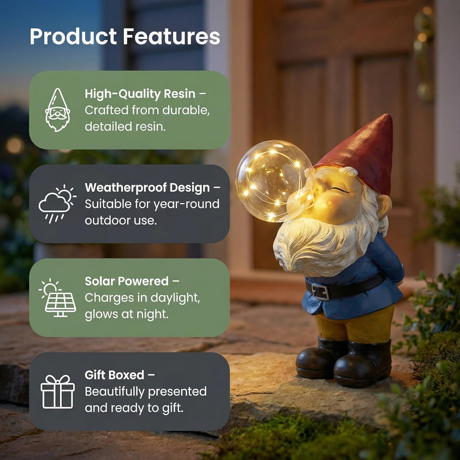 Solar Garden Gnome Light Bubble Blowing Resin Outdoor Decor