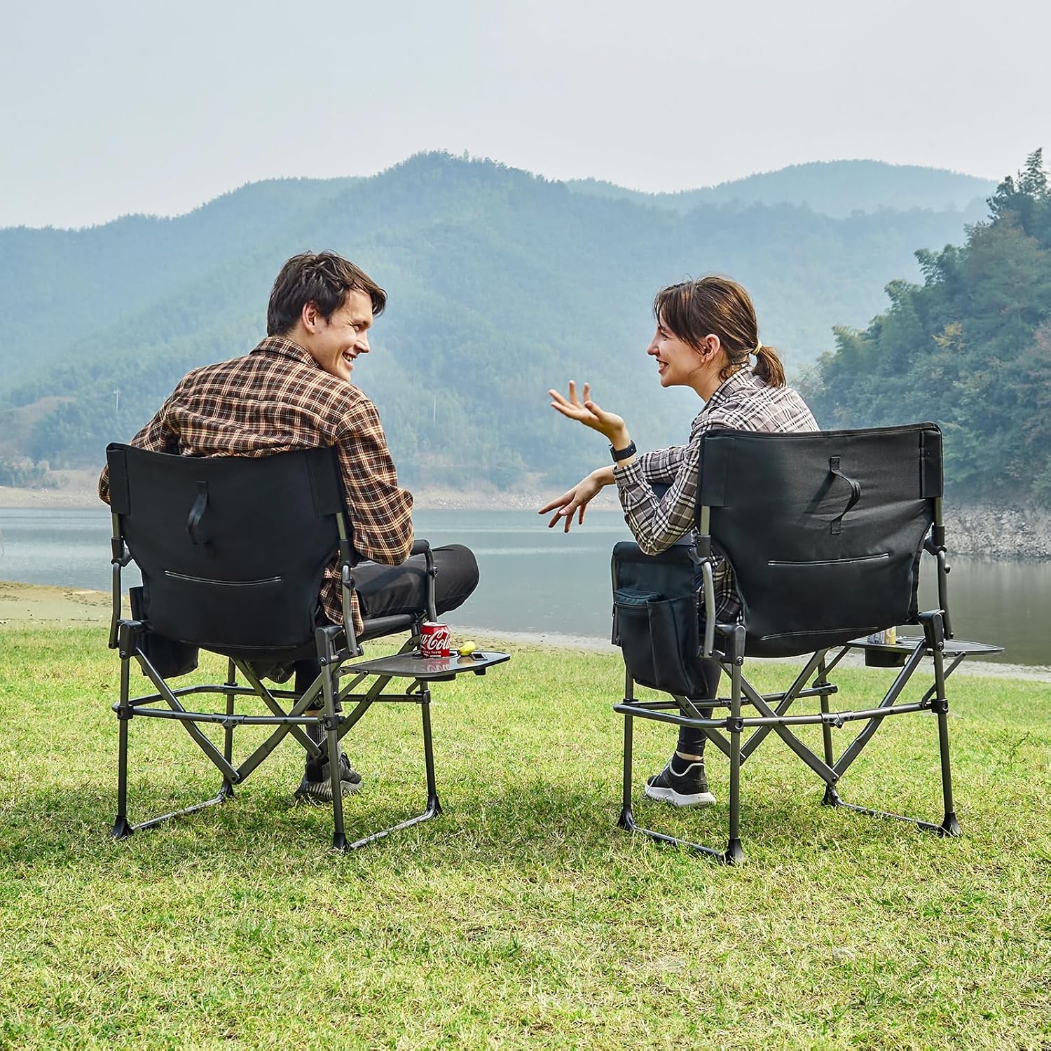 Heavy Duty Folding Directors Camping Chair 180kg Side Table