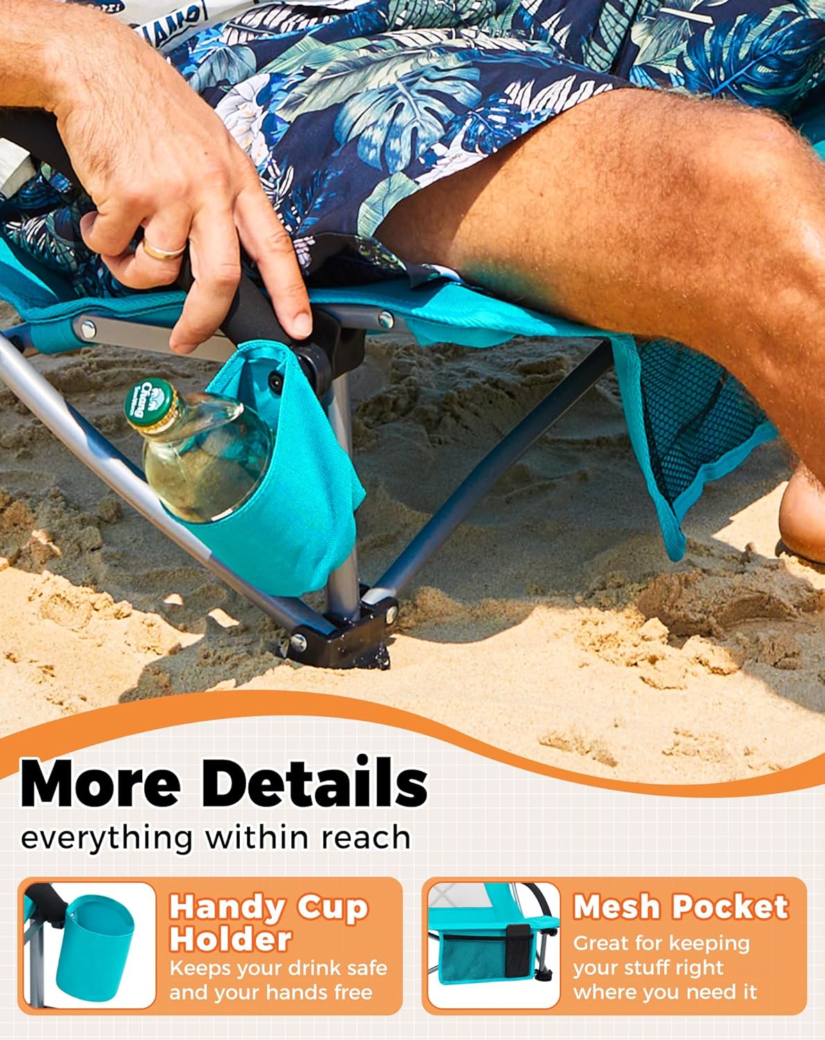 2 Pack Cyan Low Folding Beach Chairs Heavy Duty Portable Seats