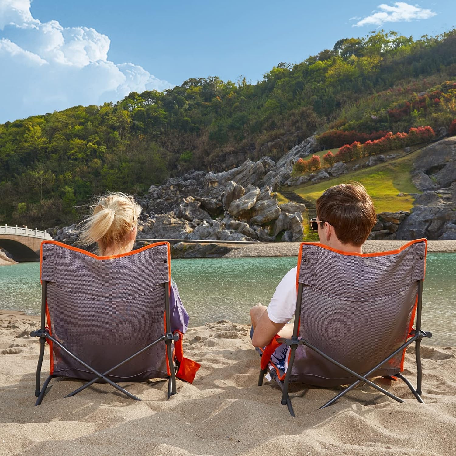 Low Beach Chairs 2 Pack Folding Lightweight Cup Holder Seats
