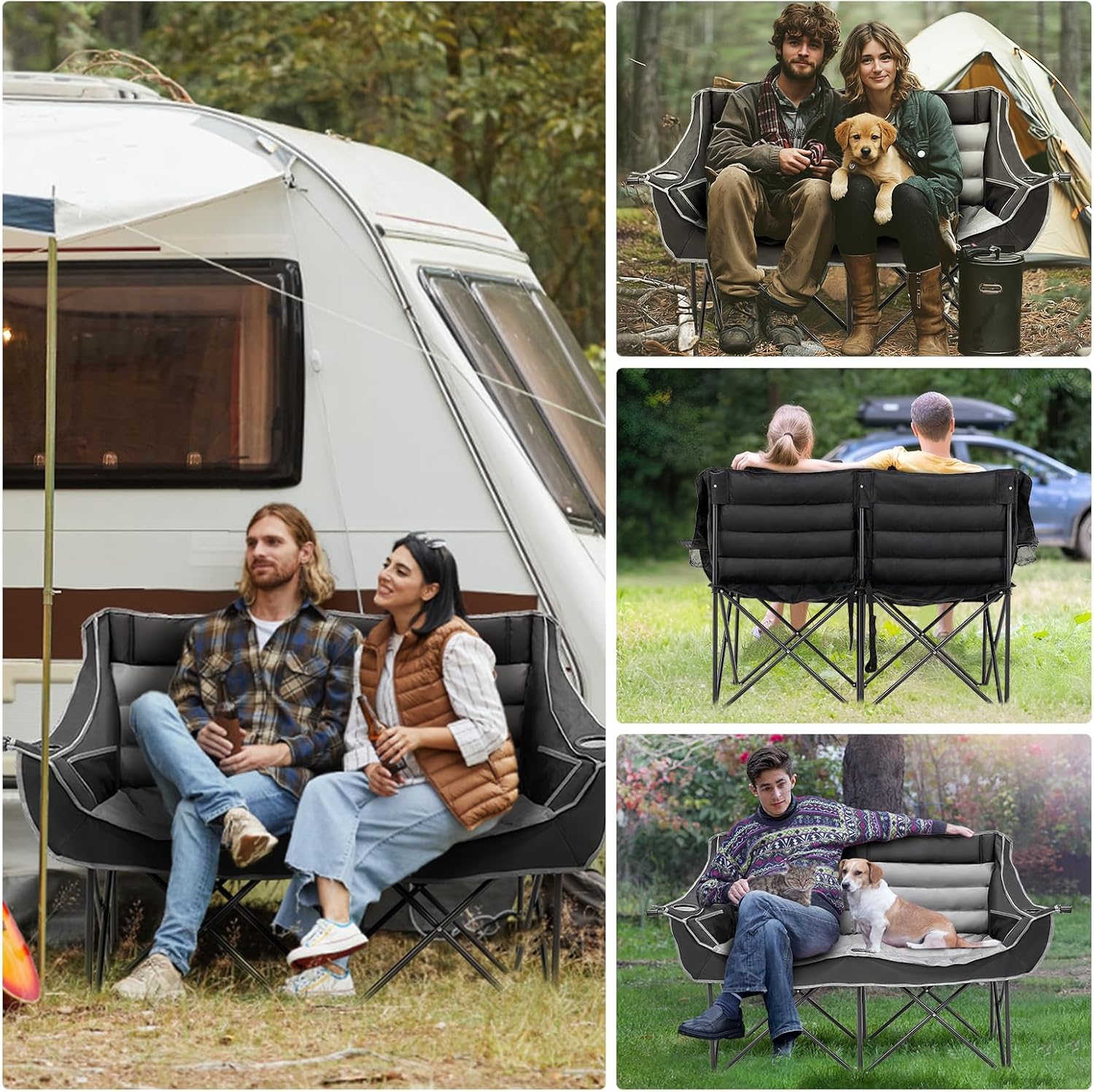 Oversized Double Folding Camping Loveseat Chair