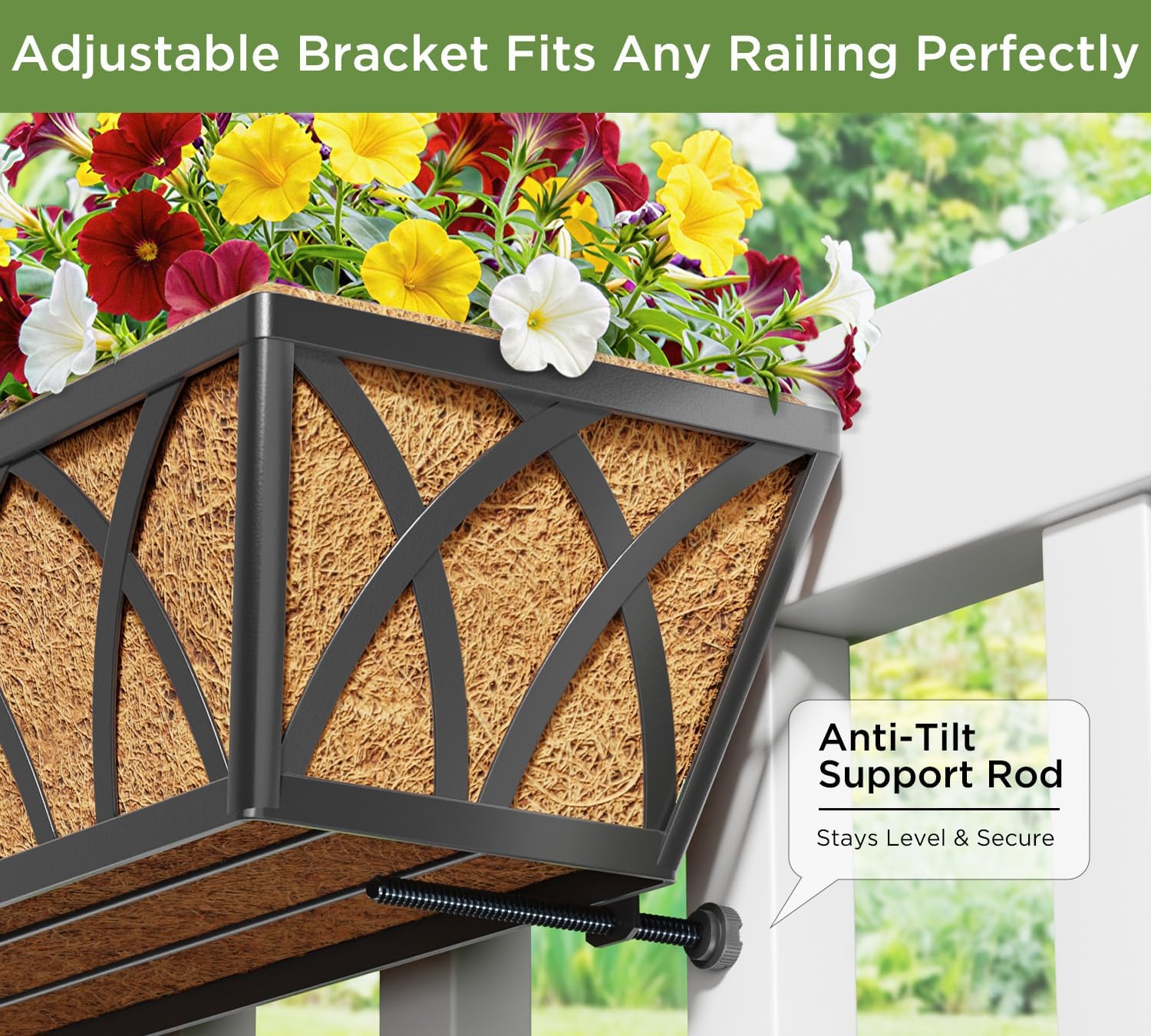 30in Railing Planter Box Set 4 Large Metal Trough Coco Liner