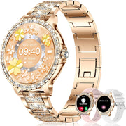 Diamond Womens Smart Watch Bluetooth Call 3 Straps Bling